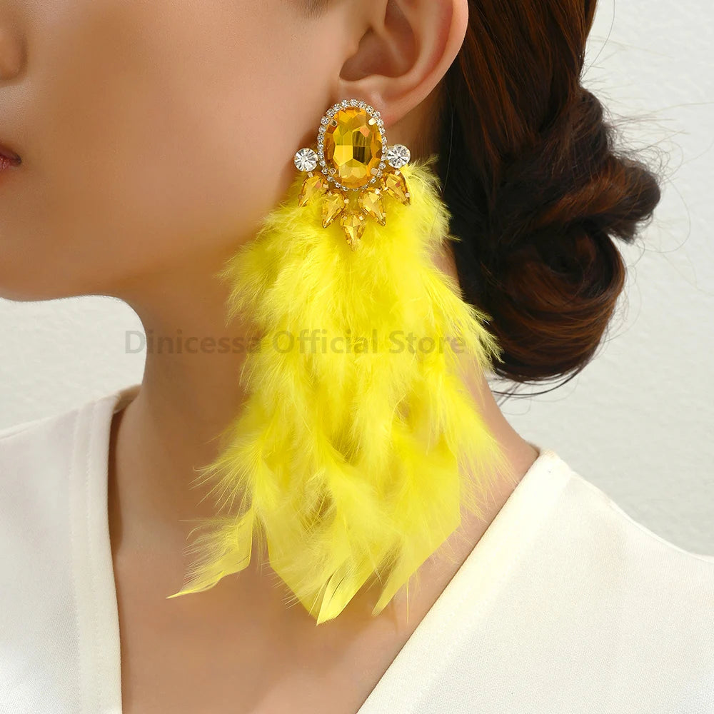 Feather Tassel Charm Elegant Long Dangle Drop Earrings For Women Luxury Design Fairy Holiday Wedding Party Jewelry Accessories
