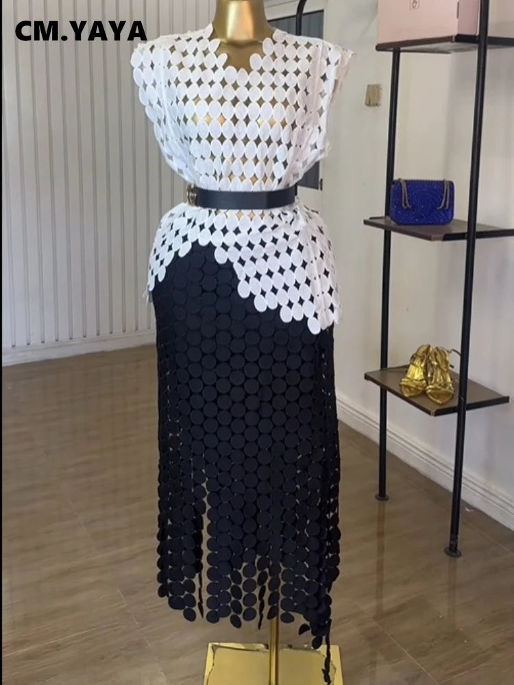 CM.YAYA Women Cutout O-neck Crop Top and Bodycon Midi Slim Maxi Long Skirt Suit 2025 Summer Vacation Sexy Two 2Piece Set Outfits - JN Fashion Fusion