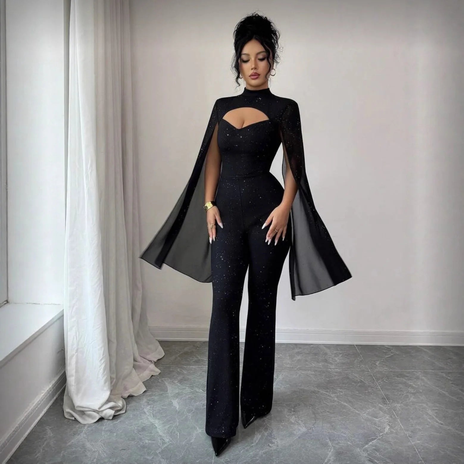 Fashion O Neck Slim Fit Jumpsuit Women Sexy Hollow Out Bandage Sequin Shiny Jumpsuit 2026 Party Romper Overalls Jumpsuits - JN Fashion Fusion