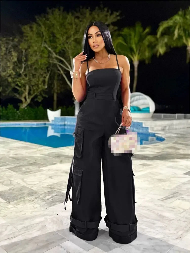 Spring Summer New Women's Sexy Sleeveless Skincare Casual Multi Pocket Workwear Jumpsuit Wide Leg Jumpsuit - JN Fashion Fusion