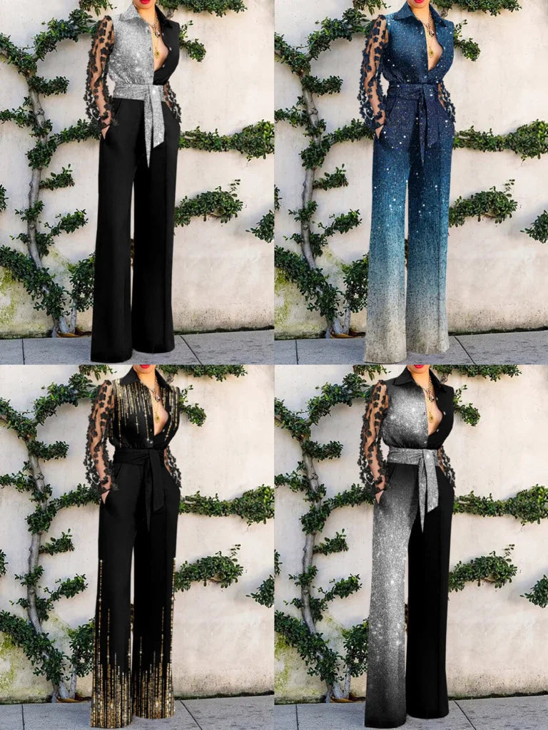 Jumpsuits Women 2026 New Spring Fashion Versatile Sexy Lace Patchwork Flared Loose Y2k Jump Suits for Female Streetwear