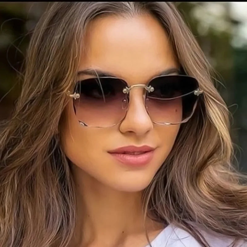3PCS Square Rimless Sunglasses Women Luxury Brand Designer Summer Red Glasses - JN Fashion Fusion
