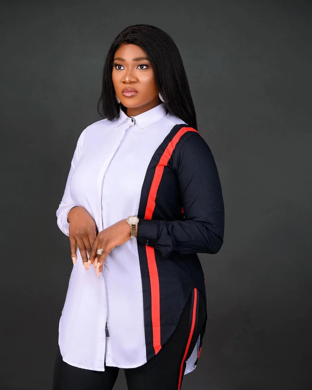 JN Fashion Fusion women's two-piece stripe print long sleeve blouse and matching pant suit set, stylish spring autumn outfit