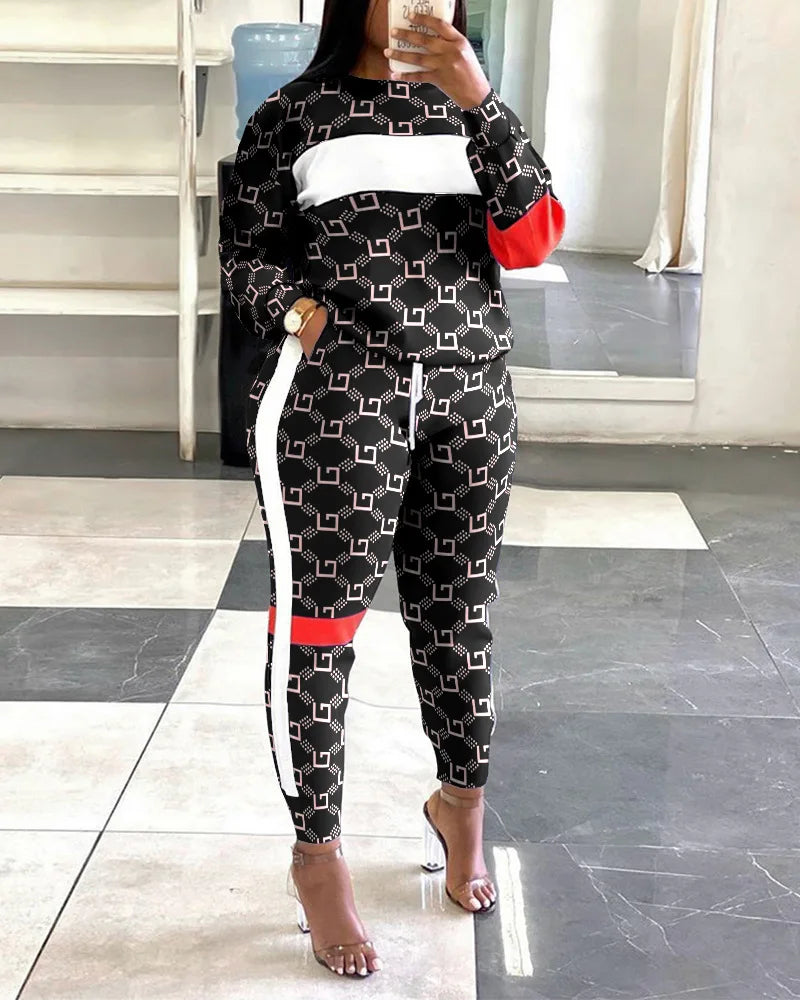 JN Fashion Fusion women's two-piece casual tracksuit set with long sleeve top and sport pants, ideal for spring and autumn.