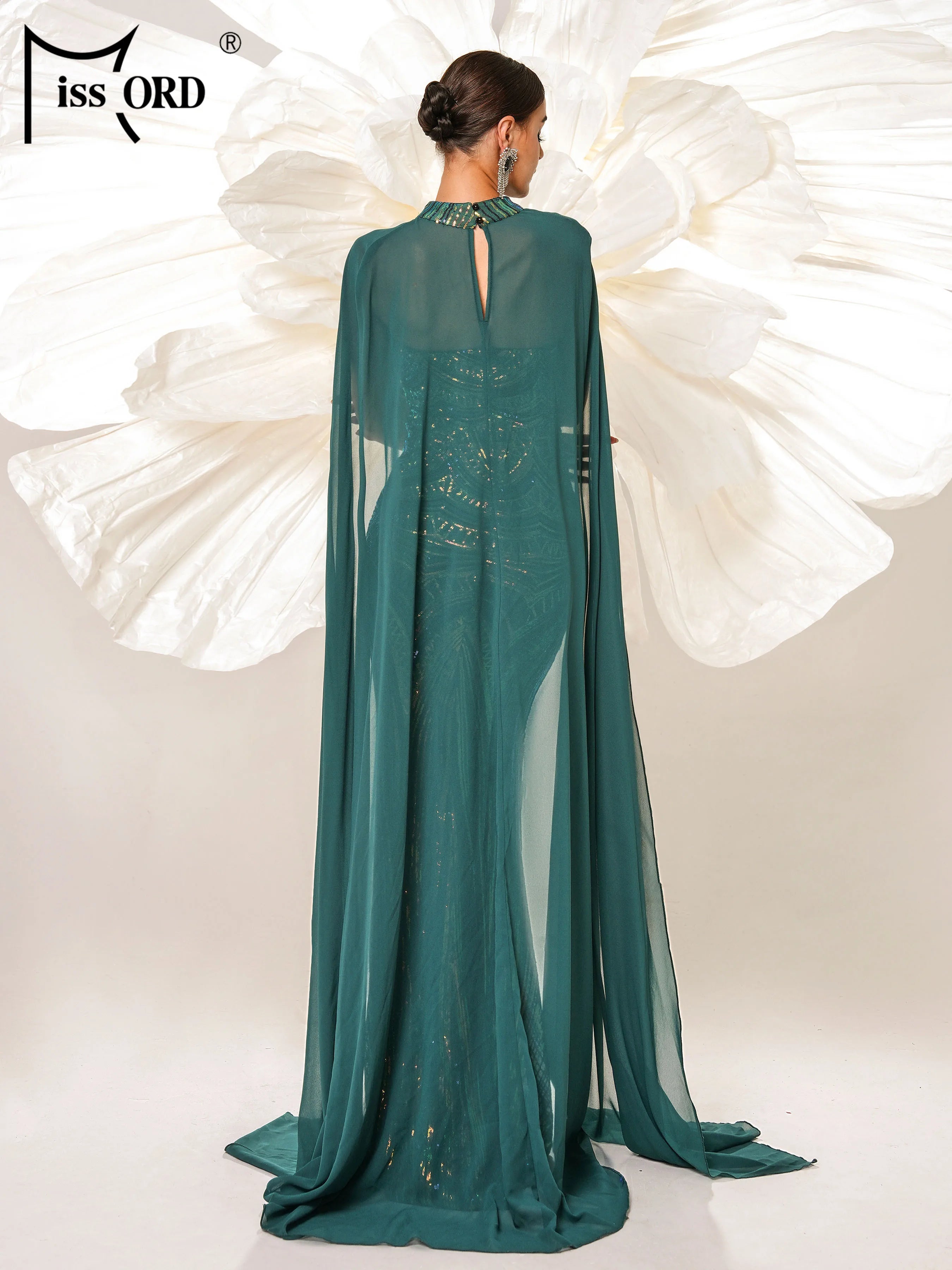Missord Green Elegant Shawl Floor Length Dress Sequin Mermaid Evening Formal Occasion Wedding Birthday Party Cocktail Dress
