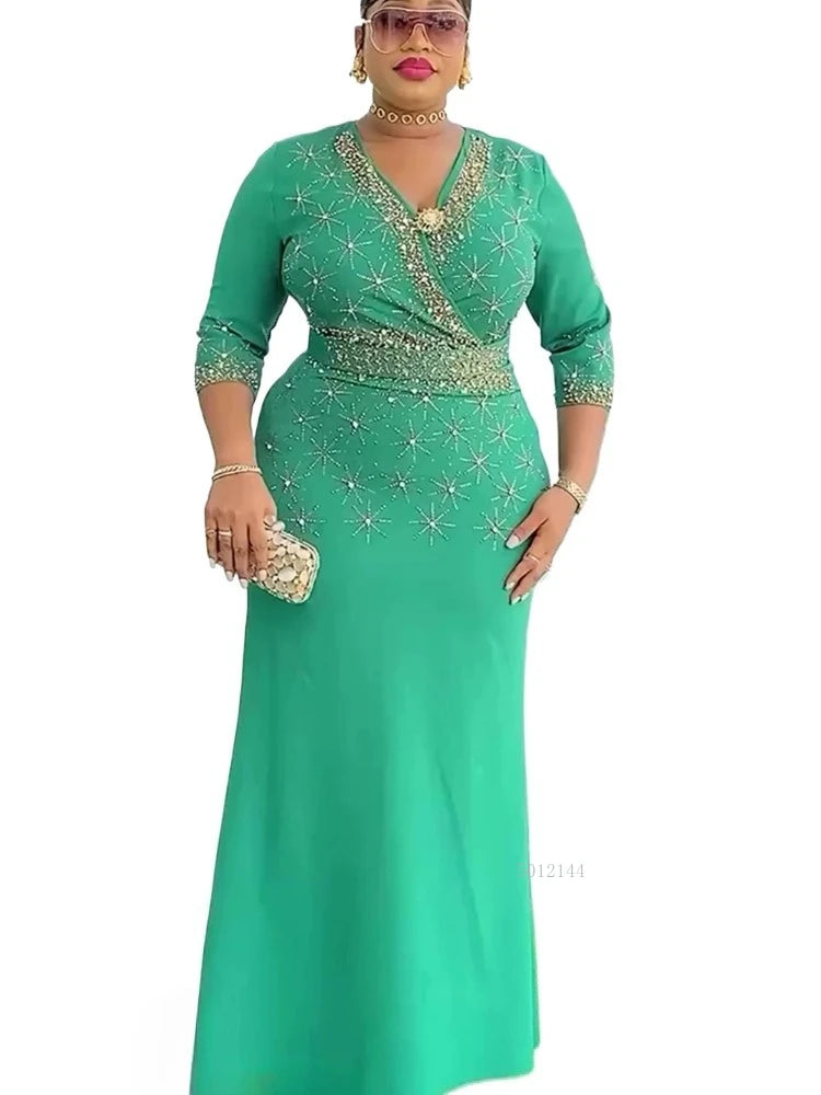 African Dresses for Women Summer African Long Sleeve V-neck Velvet Black Blue Long Dress Dashiki African Clothes Maxi Dress