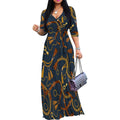 Women's 3/4 Sleeve V Neck Women With Pocket and Bel Long Dress Fashion Printed Split Hem Club Party Casual Vacation Maxi Dress - JN Fashion Fusion