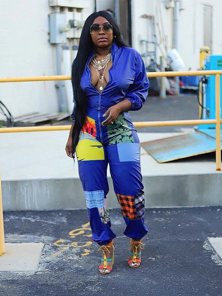 Sporty Jumpsuit Woman Spring Long Sleeve Plus Size Jumpsuits and Rompers Zipper in Front One Piece Outfit Streetwear Jumpsuits - JN Fashion Fusion