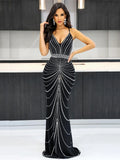 HBLL Luxury Sparkly Women Crystal Rhinestone Mermaid Evening Dresses Female Elegant Birthday Party Gown Mesh Maxi Dress - JN Fashion Fusion