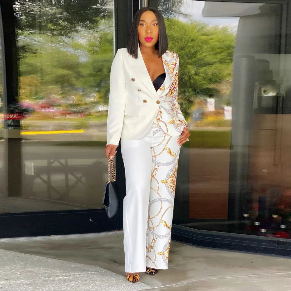 2024 Women Formal Jacket & Trousers Office Lady Outfits Autumn Women Two Pieces Set Print Blazer Coat & Pants Suit Sets Female - JN Fashion Fusion