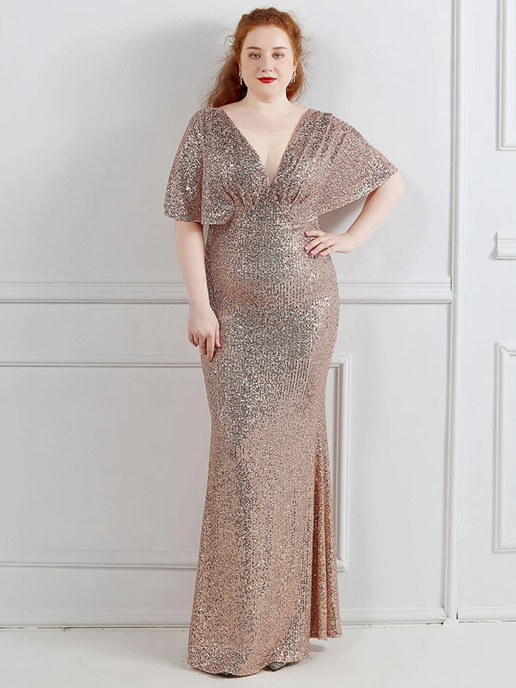 HBLL Plus Size Dress for Women Glitter Sequin Dresses Sexy Party Birthday Elegant Celebrity Floor Length Maxi Evening Dress