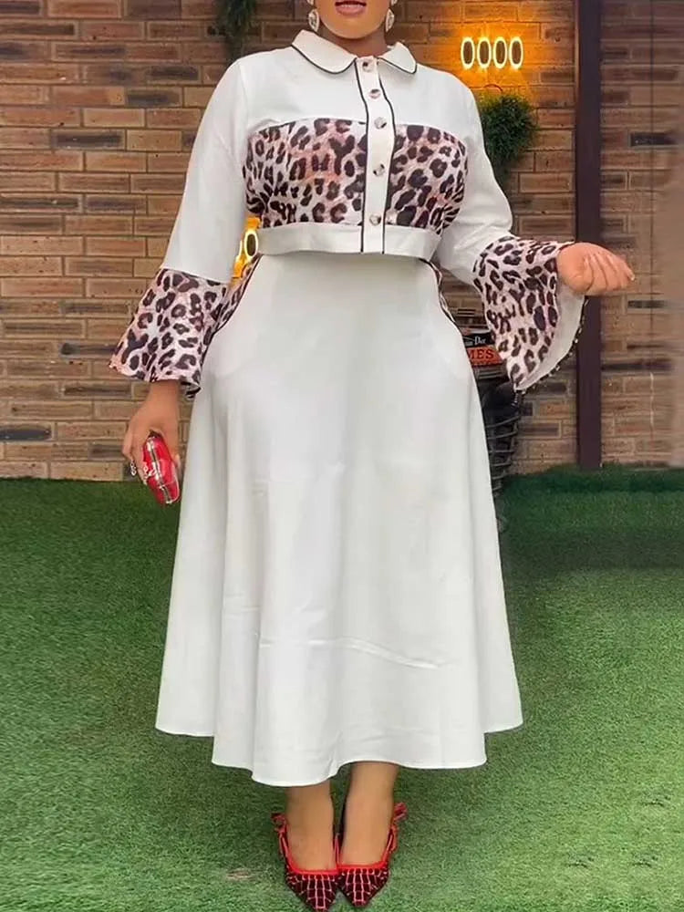 Womens New 2 Piece Outfits Leopard Patchwork Shirt Top and A Line  Skirt Vintage Dress Sets for Elegant Women - JN Fashion Fusion