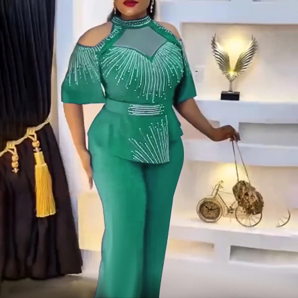 2 Piece Set Africa Clothes 2024 New Dashiki African Summer Fashion Suits Top And Trousers Plus Size Party Clothing for Lady - JN Fashion Fusion