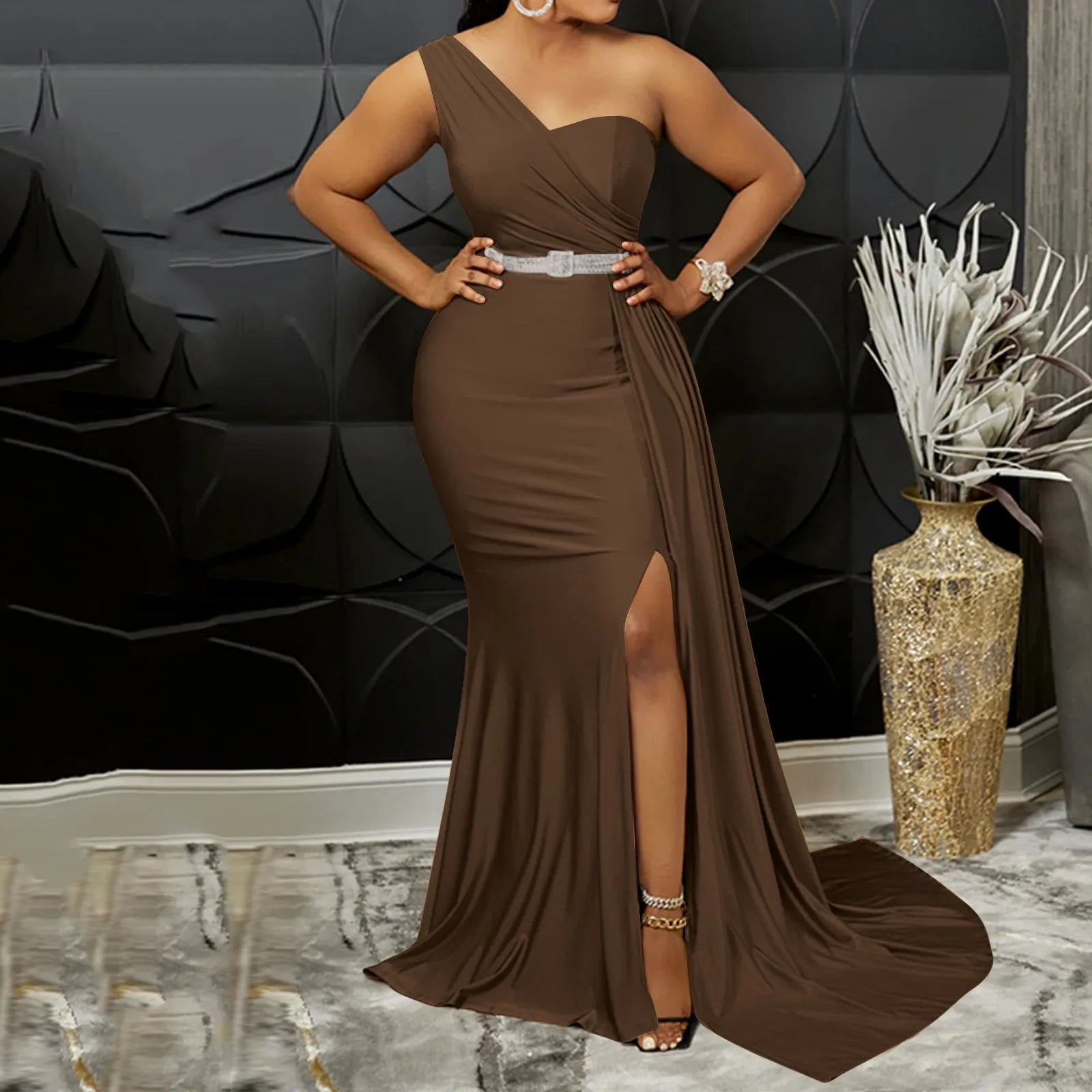 Yellow Women Sexy Bodycon Dresses Elegant One Shoulder Formal Party Event Evening Dress Female Side Slit African Gowns Vestidos - JN Fashion Fusion