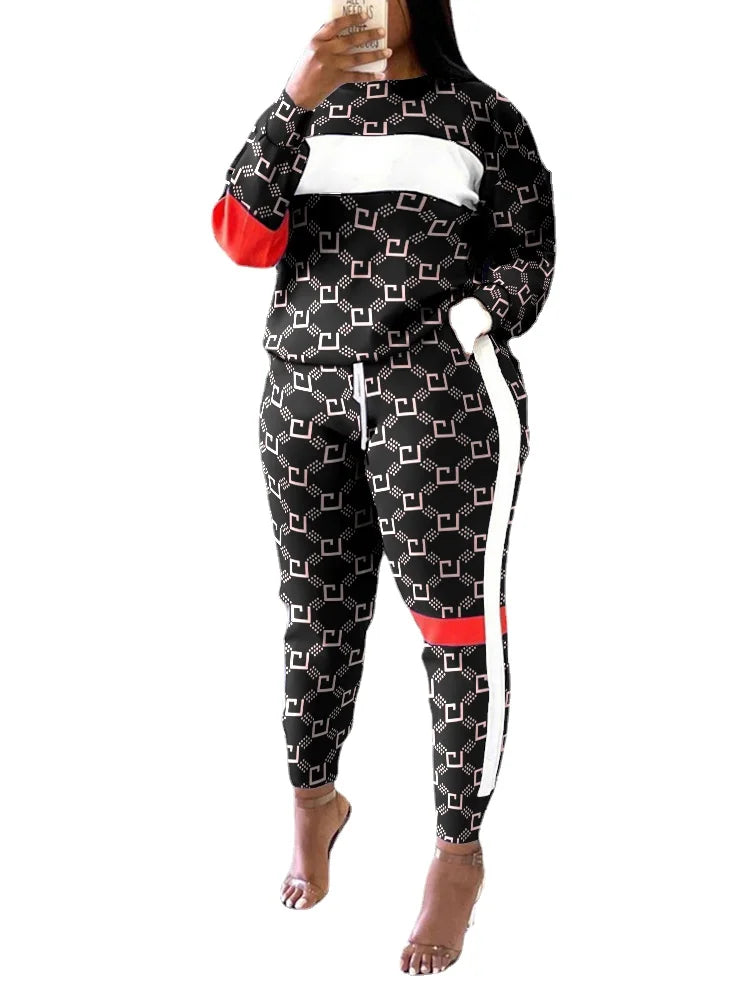 JN Fashion Fusion women's two-piece casual tracksuit with long sleeve top and sport pants, perfect for spring and autumn wear.