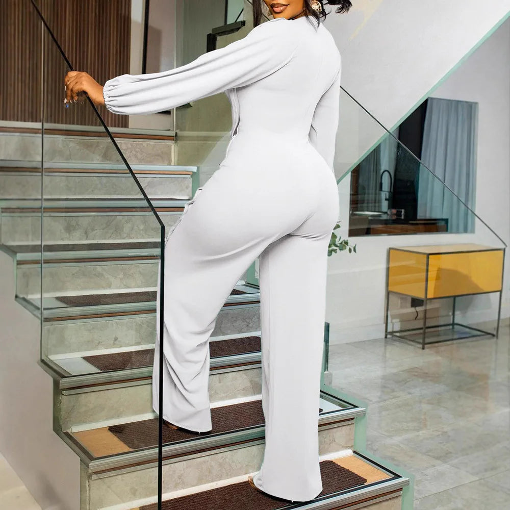 African Elegant Fashion Women Jumpsuits Dashiki Long Sleeve Wide Leg Pants Rompers Party Office Outfits 2025 Summer Spring - JN Fashion Fusion