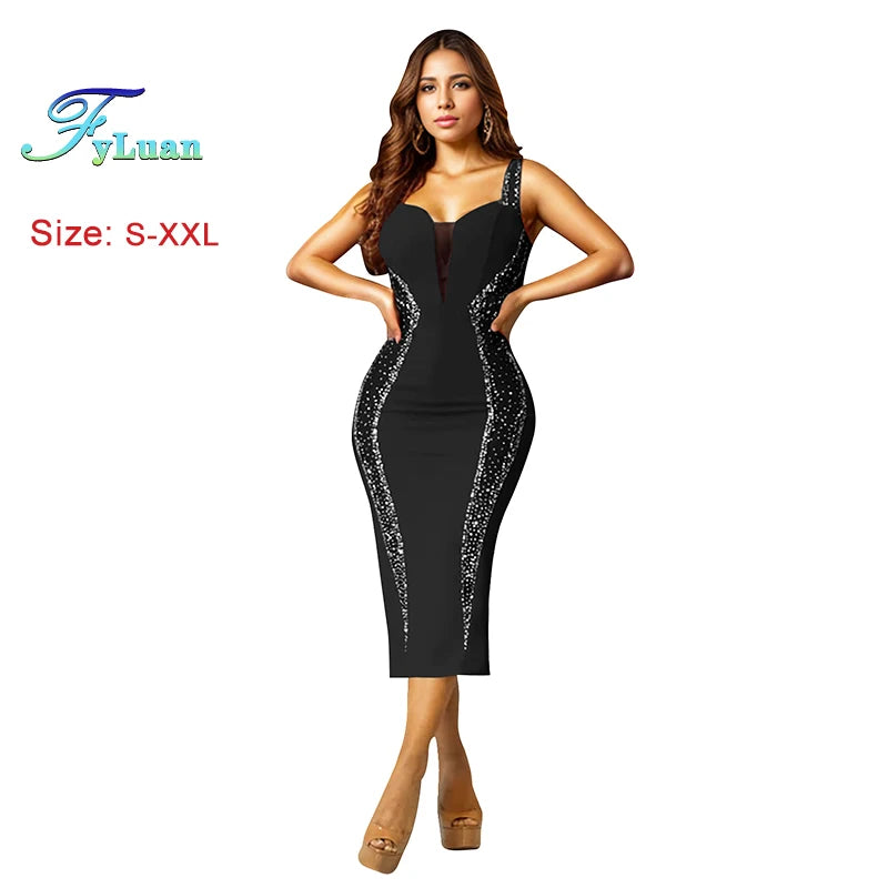 Suspender Solid Color Women Temperament Long Dresses European And American New Sleeveless Beautiful Bodycon Ceremony Girl Dresse - JN Fashion Fusion
