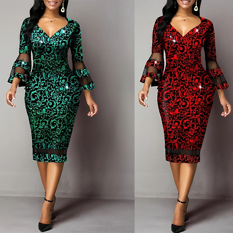 Ele Women's Patchwork Printed Skirt Casual Business Polyester Fiber Spring Summer Short Dress Eye Catching Design