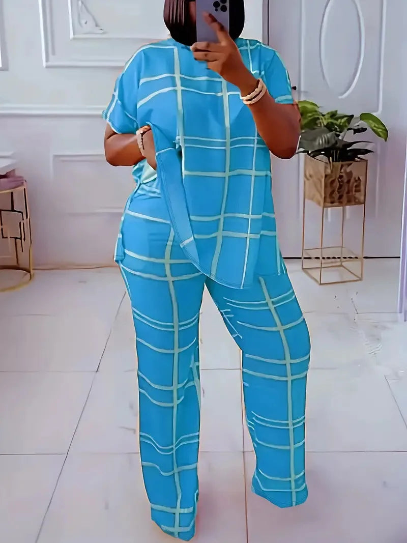 Short Sleeve 2 Piece Women Sets 2026 Spring Summer Matching Sets Stripe Print Two Pieces Sets Top Pants Suits Outfits Clothing