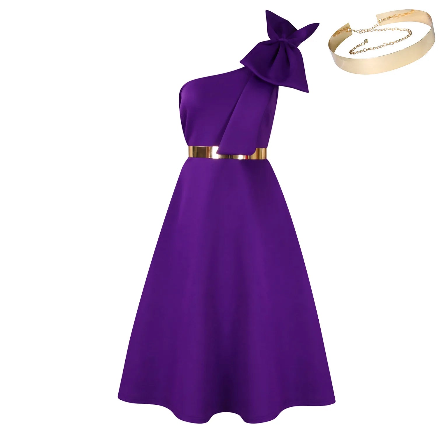 plus Size Women's Fashion Skew Shoulder Bow Banquet Swing Dress New Elegant Gown for Special Occasions