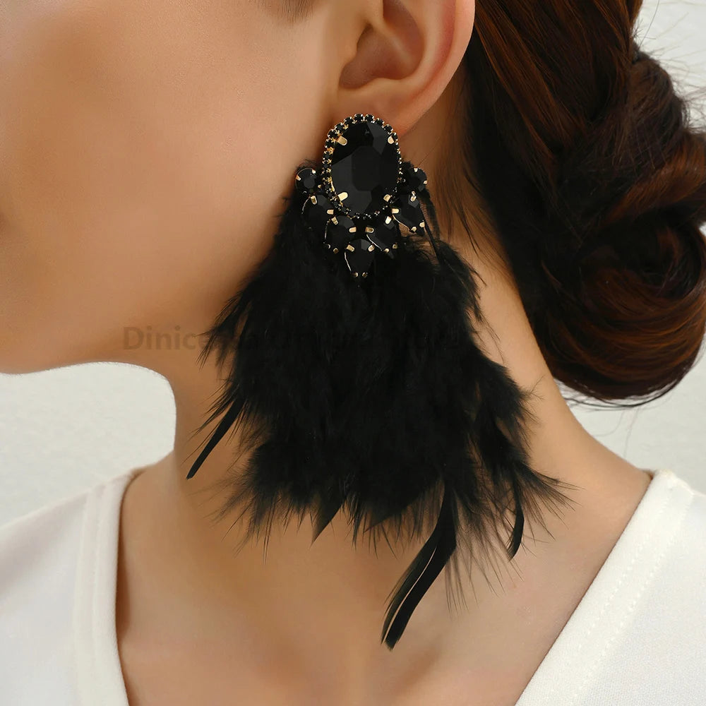 Feather Tassel Charm Elegant Long Dangle Drop Earrings For Women Luxury Design Fairy Holiday Wedding Party Jewelry Accessories - JN Fashion Fusion