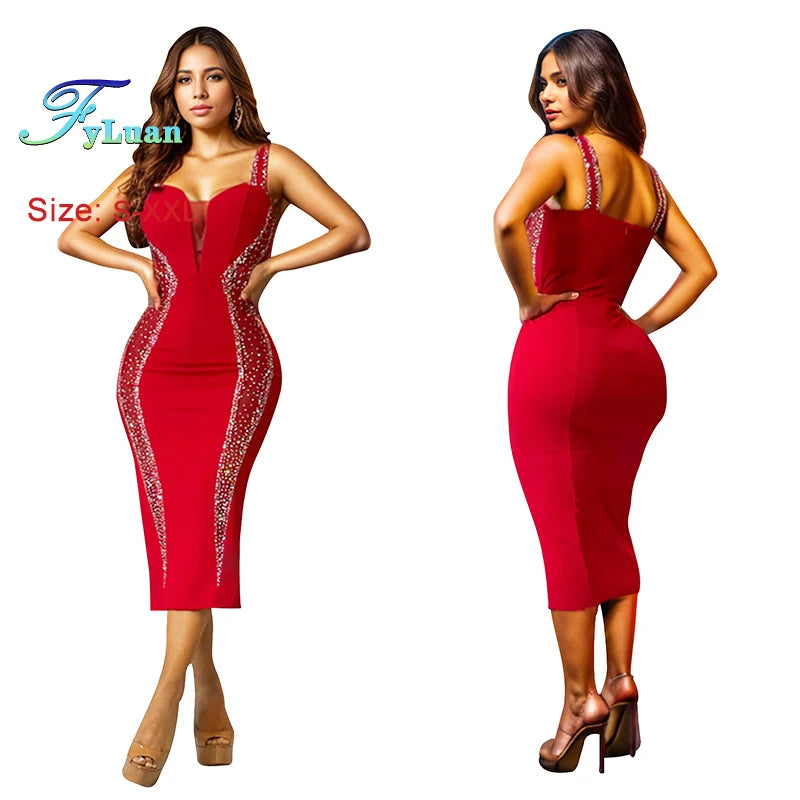 Suspender Solid Color Women Temperament Long Dresses European And American New Sleeveless Beautiful Bodycon Ceremony Girl Dresse - JN Fashion Fusion