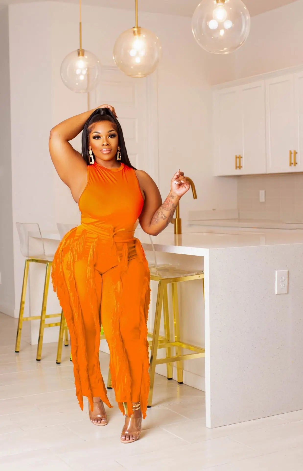 Elegant Women's Tracksuit Tank Top and Tassel Side Straight Pants Suit Streetwear 2026 INS Two 2 Piece Set Outfits - JN Fashion Fusion