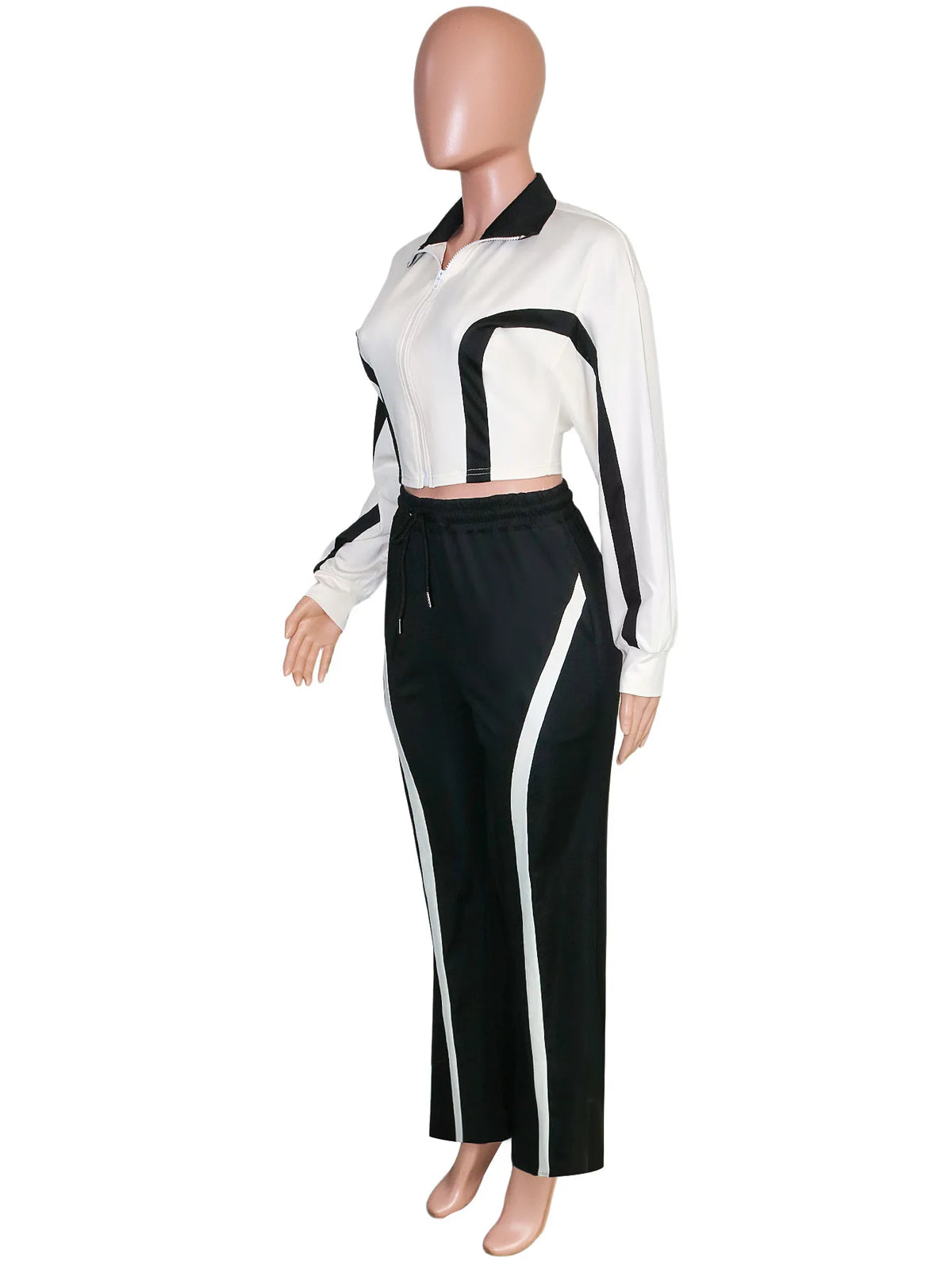Pant Set Women Two Piece Sets Jogger Tracksuit Turn Down Collar Full Sleeve Striped Coats Wide Leg Long Pants Elastic Waist