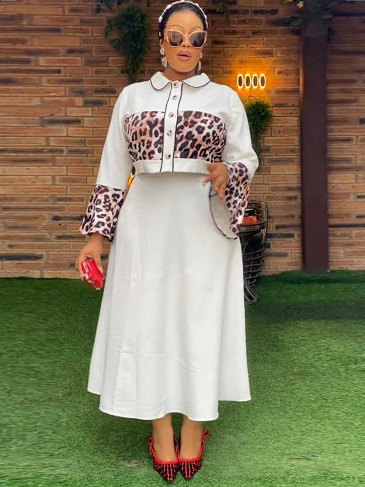Womens New 2 Piece Outfits Leopard Patchwork Shirt Top and A Line  Skirt Vintage Dress Sets for Elegant Women - JN Fashion Fusion