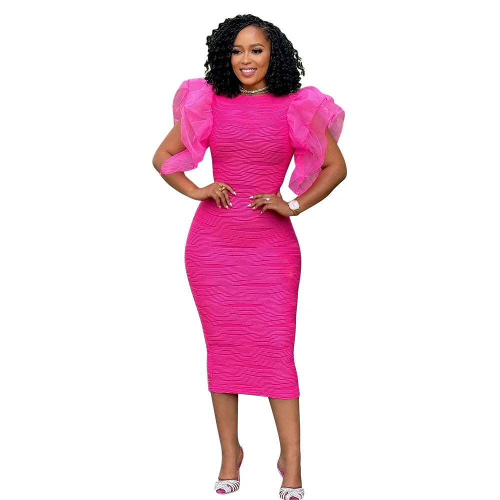 Dashiki African Dresses for Women 2026 Autumn African Short Sleeve Polyester Party Evening Midi Bodycon Dress African Clothes - JN Fashion Fusion