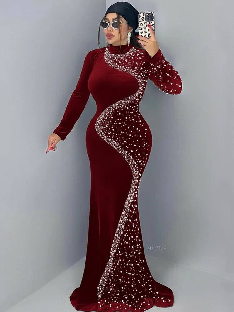 Women's African Dashiki Maxi Dress Ankara Clothing Diamonds Detail Vetement Femme Spring Summer New Zipper Closure Standard Thickness - JN Fashion Fusion