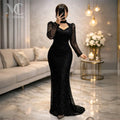 Black Mermaid Long Sleeves Evening Dress 2026 Glitter Mesh Bodycon Floor Length Women Special Occasion Gowns For Prom Custom Mad - JN Fashion Fusion