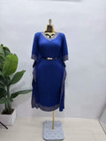 Africa New V-neck Bat Sleeve Fashion Temperament Bronzing Dragon Scale Pleated Fringe Design Long Dress Women's Clothing