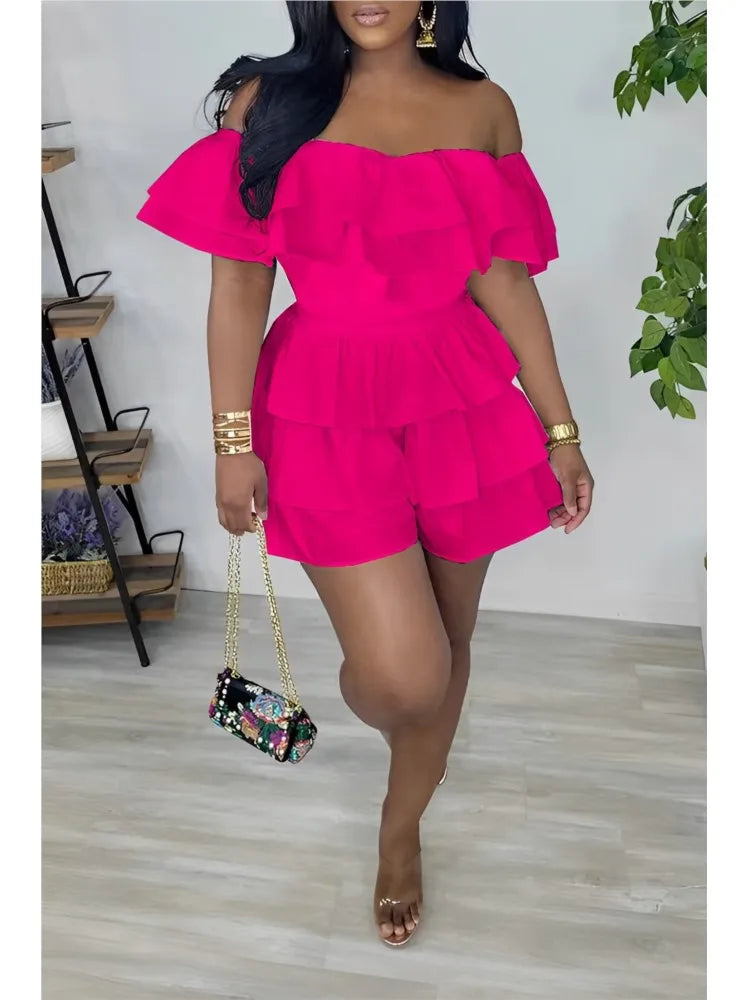 Women's Jumpsuits Elegant Women Playsuit Sexy Off Shoulder Ruffles Slim Short Jumpsuit 2026 Summer Fashion Ruffle Rompers Female