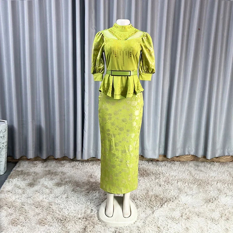 2026 African Party Evening Wedding Dresses for Women Spring African Half Sleeve Diamond Polyester Long Maxi Dresses Outfits