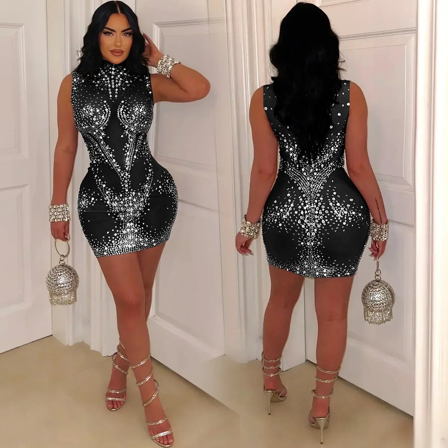 Summer New European and American Women's Sexy Gauze Hot Drill Sleeveless Dress Skirt Package Hip Skirt Women