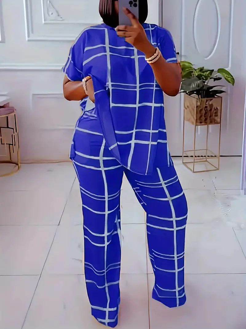 Short Sleeve 2 Piece Women Sets 2026 Spring Summer Matching Sets Stripe Print Two Pieces Sets Top Pants Suits Outfits Clothing