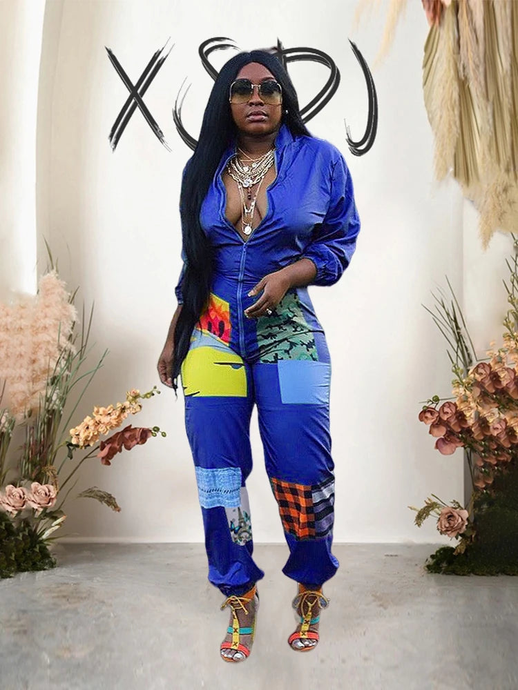 Sporty Jumpsuit Woman Spring Long Sleeve Plus Size Jumpsuits and Rompers Zipper in Front One Piece Outfit Streetwear Jumpsuits - JN Fashion Fusion