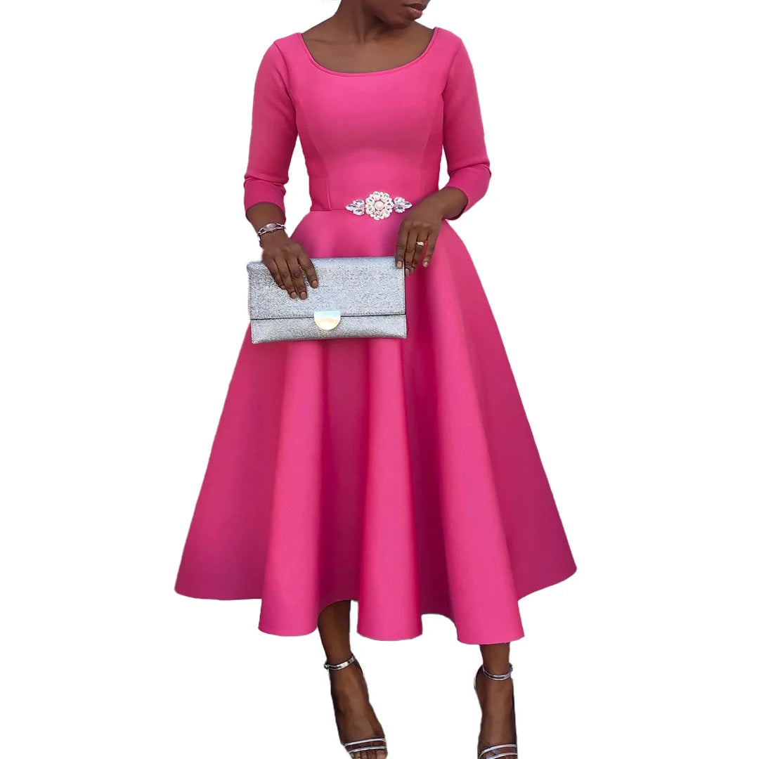Polyester African Dresses for Women Summer Elegant African Women Long Sleeve Knee-length Dress Dashiki African Clothes Women - JN Fashion Fusion