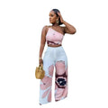 S10831 Euro-American Printing Single Shoulder Slims Smooths Your Silhouette Bell Bottoms 2-Piece Set Fashionable Dress Outfits - JN Fashion Fusion