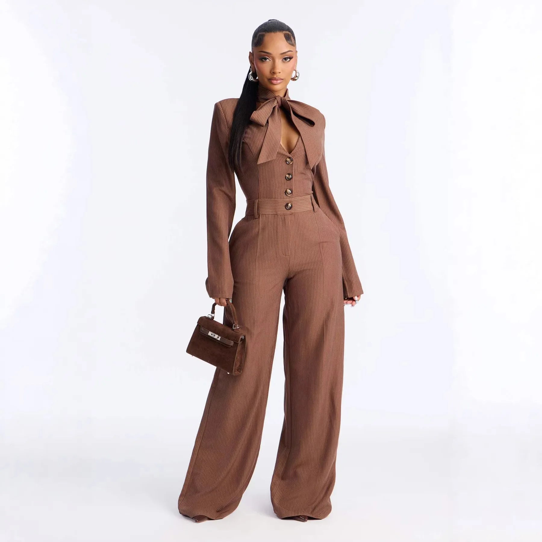 Solid Women Jumpsuits For Spring Summer Long Sleeve V-Neck Balck Jumpsuits Fashion Streetwear Overalls Pants Trousers 2026 - JN Fashion Fusion