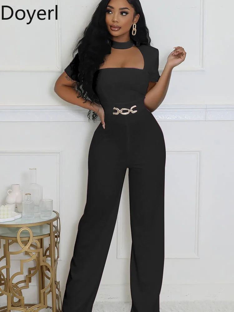 Doyerl Vintage Elegant Jumpsuits for Women Birthday Celebrity Club Party Square Collar Short Sleeve High Waist Wide Leg Rompers - JN Fashion Fusion