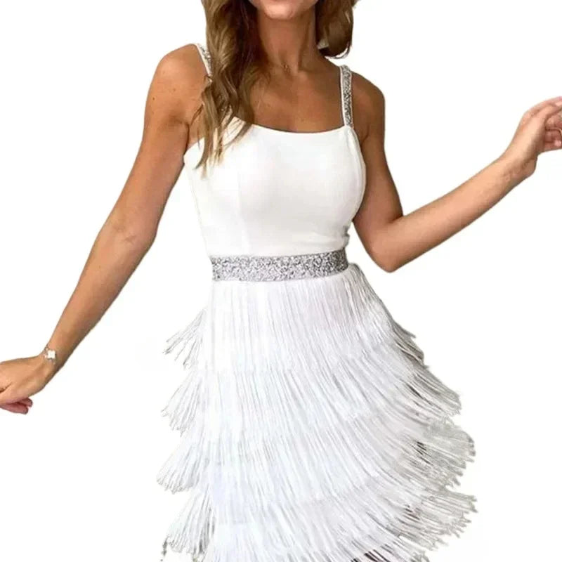 Women's Dresses New Tassel Sexy Low Cut Suspender Sleeveless Midi Party Dress 2025 Summer Fashion