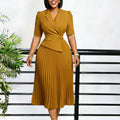 Elegant Dashiki African Dresses for Women Summer Fashion African Half Sleeve V-neck Polyester Pleat Midi Dresses Africa Clothing
