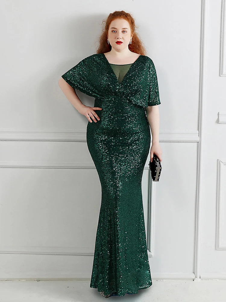 HBLL Plus Size Dress for Women Glitter Sequin Dresses Sexy Party Birthday Elegant Celebrity Floor Length Maxi Evening Dress