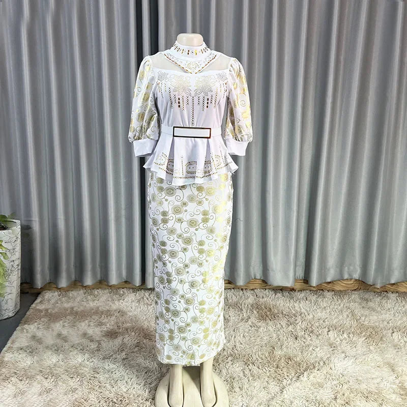 2026 African Party Evening Wedding Dresses for Women Spring African Half Sleeve Diamond Polyester Long Maxi Dresses Outfits