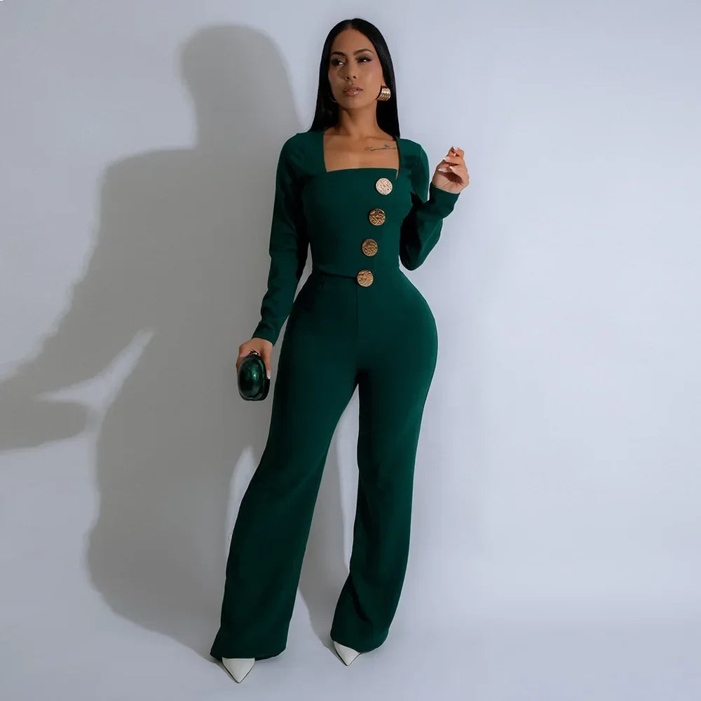 CM.YAYA Elegant Button Long Sleeve Irregular Girl Jumpsuits 2025 Spring Women's Overalls Outfits Night Club Streetwear One Piece - JN Fashion Fusion