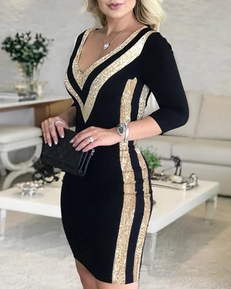 Elegant V-Neck Bodycon Dress for Women Sexy Tight Fitting Party Dress Slim Fit Clubwear Evening Gown - JN Fashion Fusion