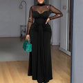 Women's Dress New Spring Autumn Long Sleeve Simple Solid Color Slim Fit Party Dress Sexy Mesh Patchwork Hollow Evening Dress - JN Fashion Fusion