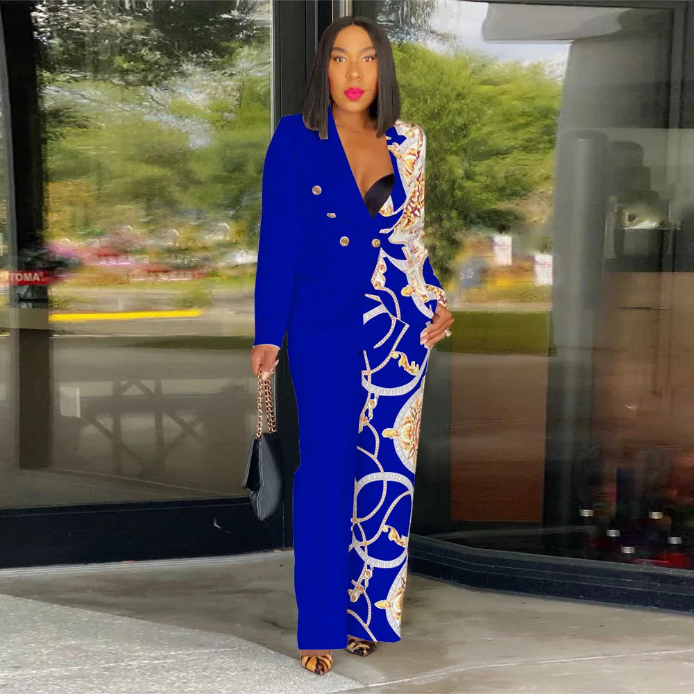 2024 Women Formal Jacket & Trousers Office Lady Outfits Autumn Women Two Pieces Set Print Blazer Coat & Pants Suit Sets Female - JN Fashion Fusion